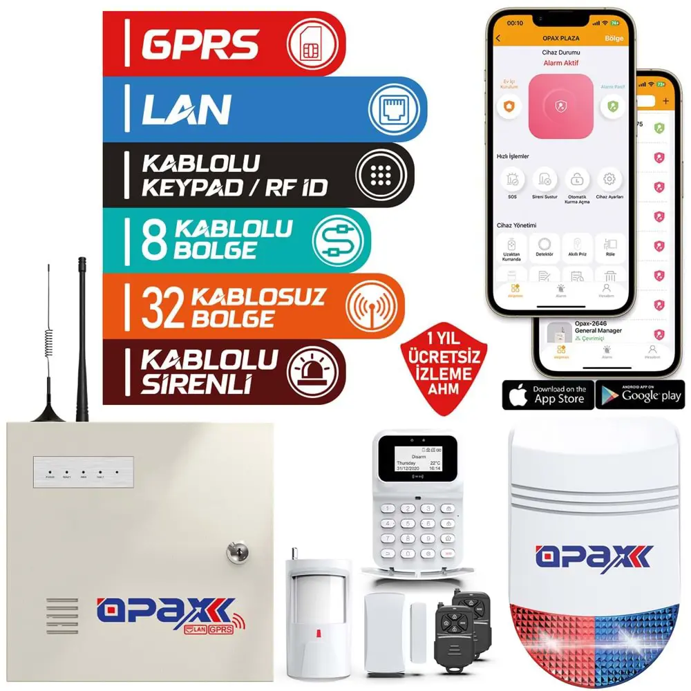 Opax-2747+BGR-09+Akü Gprs&Lan Alarm Paneli Bgr-09 Kablosuz Sirenli Full Set (1Yıl Ahm Ücretsiz) - 2747+BGR