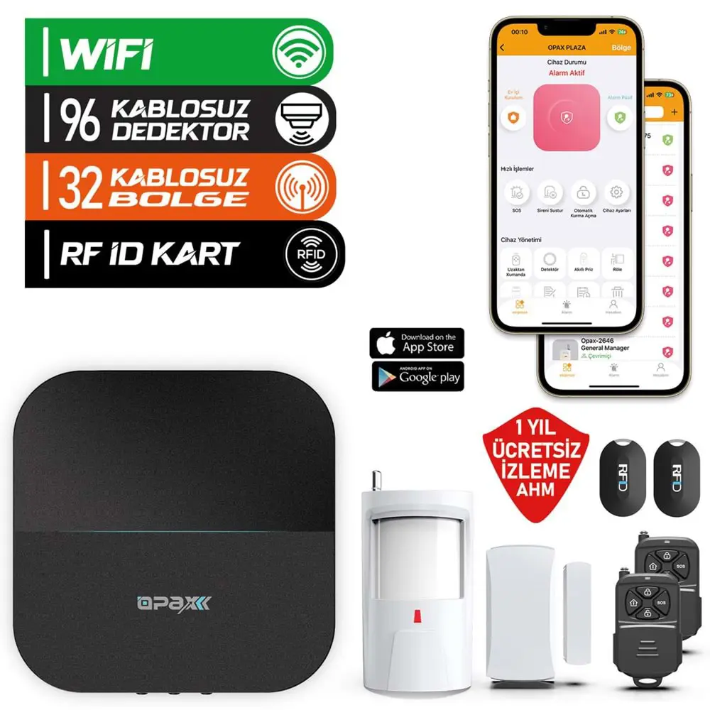 Opax Opax-W20-W Siyah Sadece Wıfı Kablosuz Network Alarm Sistemi (1 Yıl Ahm Ücretsiz) - W20-W