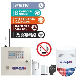Opax-2545+Bgr-10+Akü Pstn Panel & Bgr-10 Kablolu Sirenli Full Alarm Seti Akü Dahil - 2255