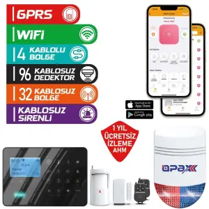 Opax Ard-575+ Bgr-09 Gprs/Gsm/Wıfı Kablosuz Alarm Paneli Ve Bgr-09 Kablosuz Sirenli (1 Yıl Ahm Ücretsiz) - 2329 Opax Ard-575+ Bgr-09 Gprs/Gsm/Wıfı Kablosuz Alarm Paneli Ve Bgr-09 Kablosuz Sirenli (1 Yıl Ahm Ücretsiz) - 2329