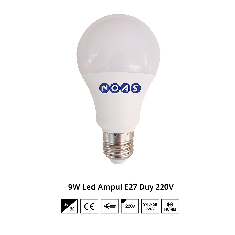 Noas 9 Watt TSE Belgeli E 27 Duylu Led Ampul 900 Lm Beyaz Işık - YL95-6509